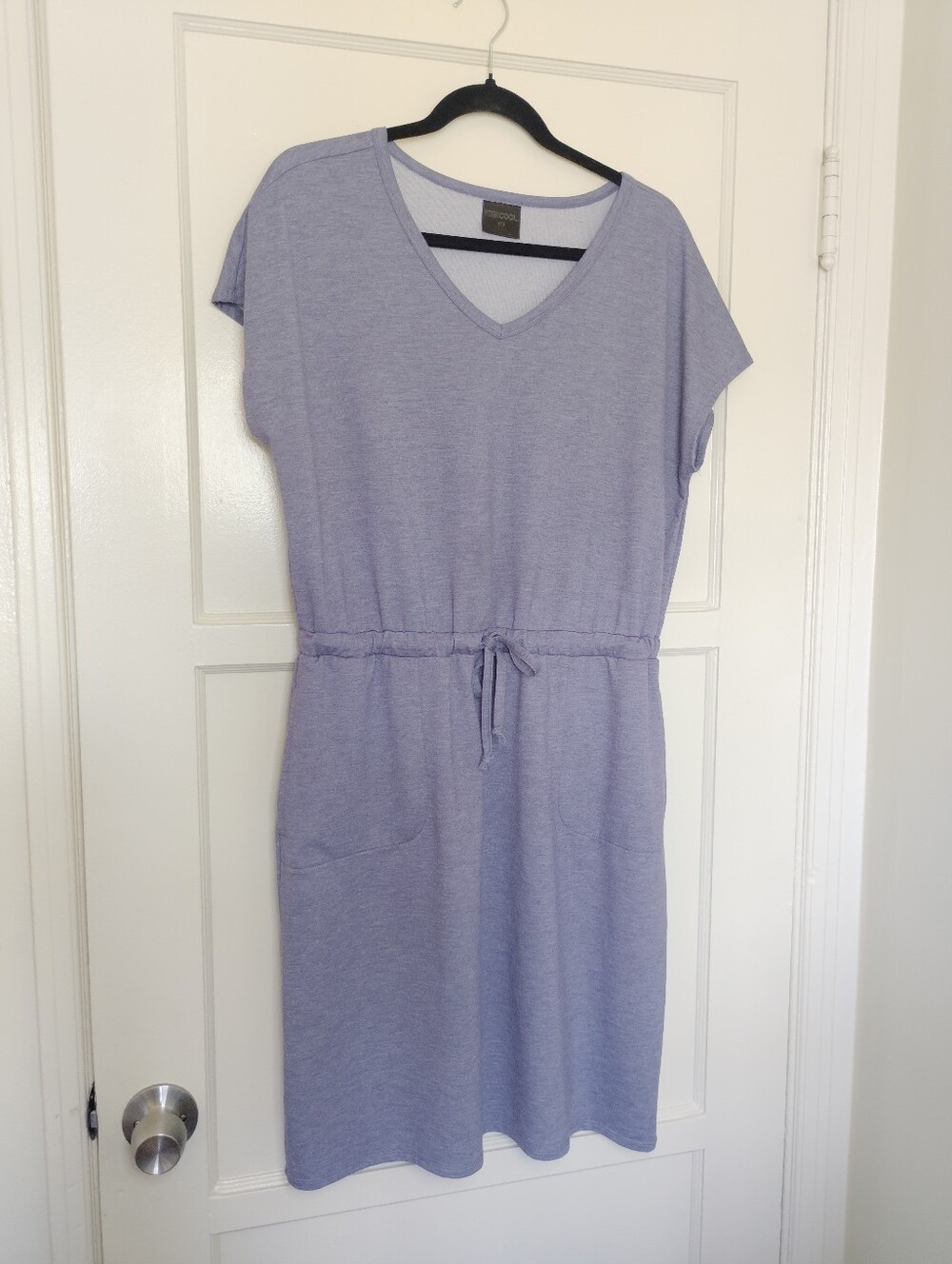32 COOL Heather Gray Purple V-Neck Drawstring Waist T-Shirt Dress with Pockets